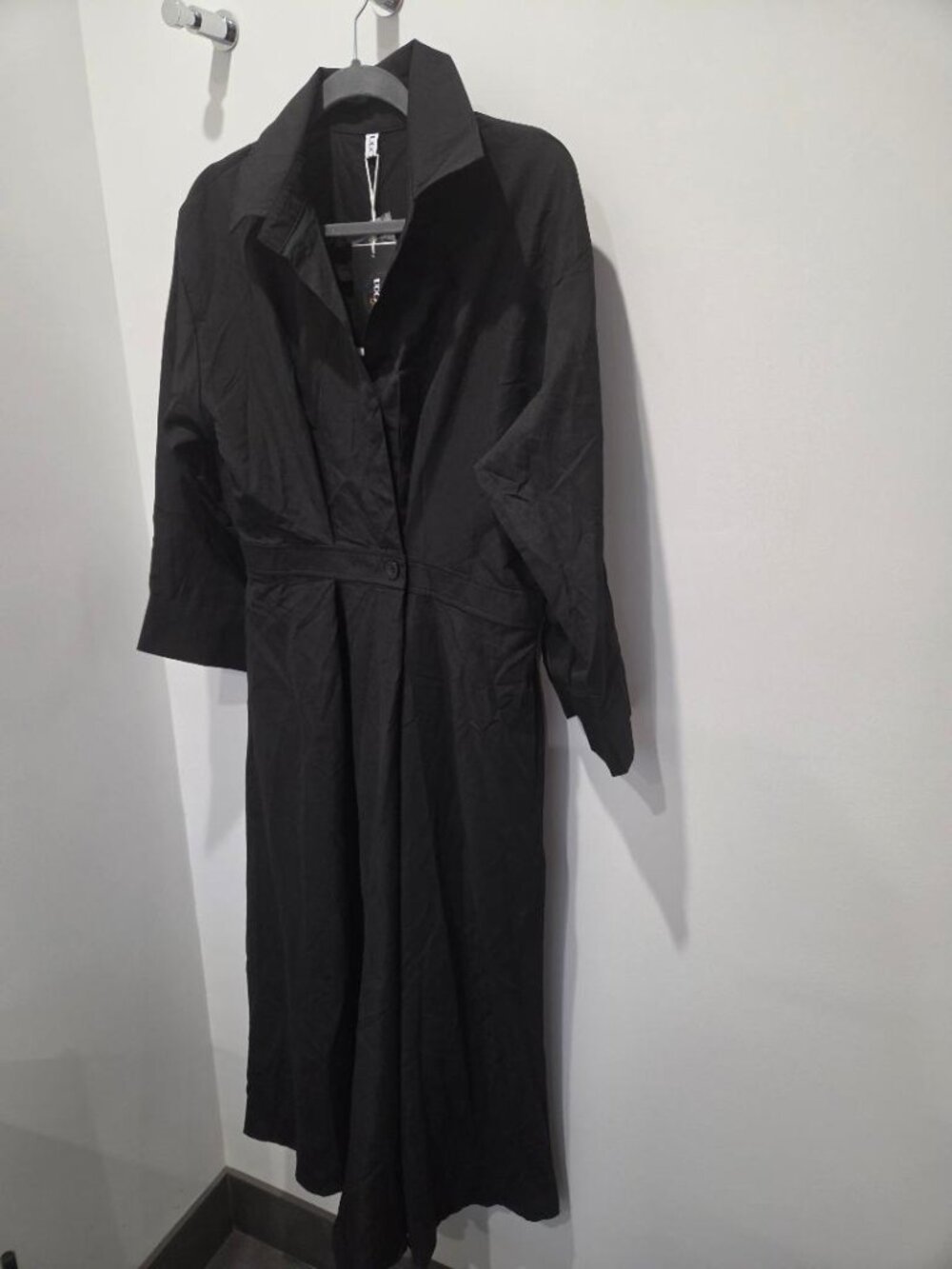 UOOZEE Polo Collar Black A-Line Swing Skirt Maxi Dress with Pockets Sz L/XL NWT - Picture 4 of 15